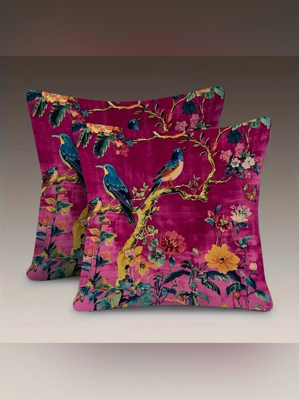 NWT Set of Two (2) Bird Floral Pillow Covers 18x18 Vintage Cottagecore Zipper